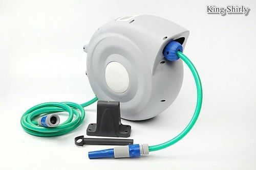 Grey Retractable Hose Reel With Adjustable Nozzle