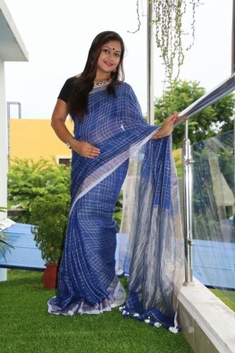 Black Indian Ethnic Linen Sarees