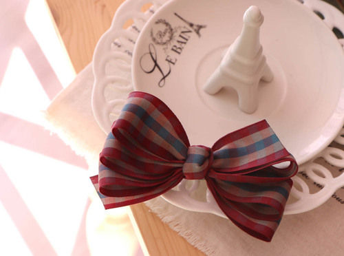 Handmade Striped Bow Hair Barrette Clip Length: 3.93 Inch (In)