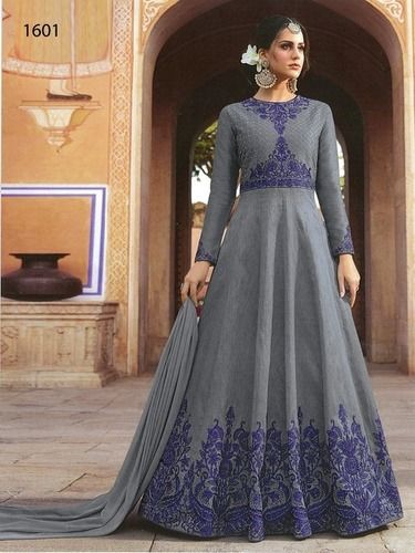 Grey Art Silk Anarkali Suit