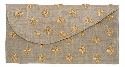 Embroidery Floral Design Grey Fabric Cash Shagun Envelope