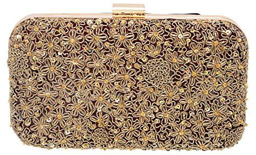 Women's Beige Bird Embroidered Clutch Bag