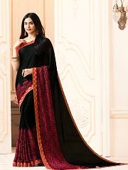 Black Color Stylish Designer Printed Party Wear Fox Georgette Sarees