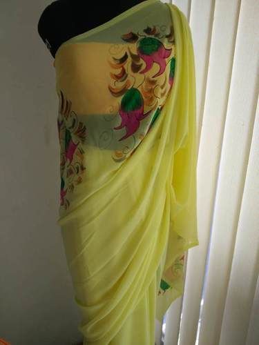 Handpainted pure chiffon saree... - TIA- hand painted fabrics | Facebook