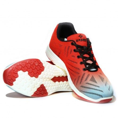 Sagma Mens Grey-Red Breathable Running, Walking, Training & Gym Shoes