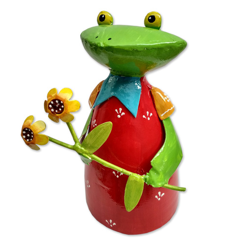 Charming Colourful Painted Frog - Iron Material 15x13x20 cm Size | Hand-Painted Finish Unique Garden Décor
