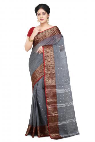 Cotton Tant Handloom Grey Saree