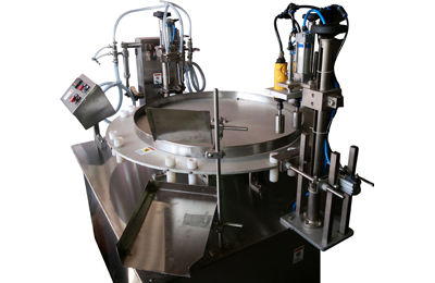 Rotary Semi Auto Free Flow Liquid Filling Plugging and Cap Sealing Machine