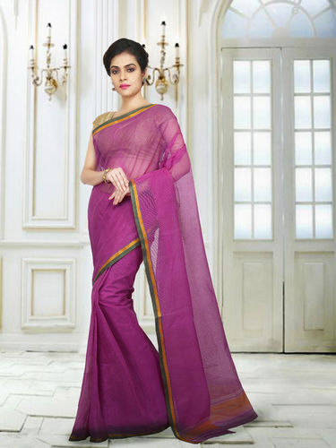 Buymyethnic Woven Tant Cotton Saree (Magenta)