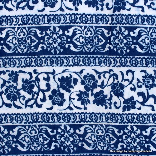 Floral Print Indigo Blue Fabric
