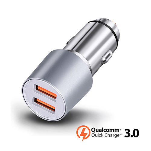 Stainless Steel + Aluminum Alloy Qc3.0 Two Usb Port Car Charger