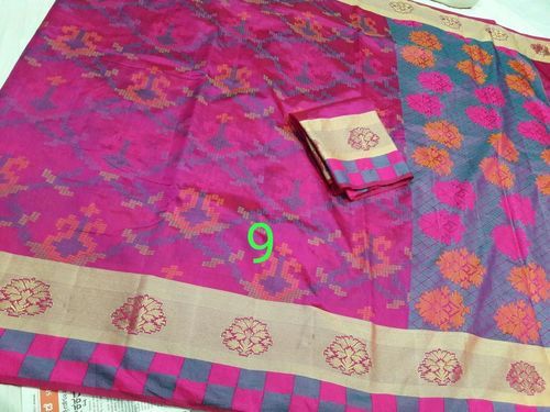 Woven Art Silk Banarasi Meena Checks Border Saree With All Over Weaving Meena Butta Rich Pallu With Running Plain Blouse Plain Blouse