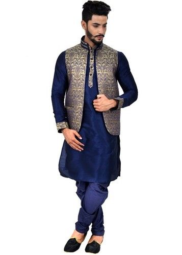 Mens Blue Silk Kurta