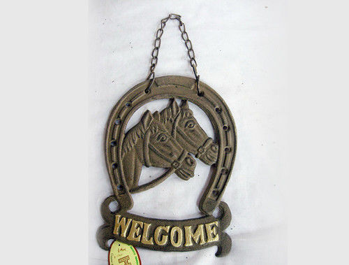 White And Green Cast Iron Horse Welcome Wall Decor