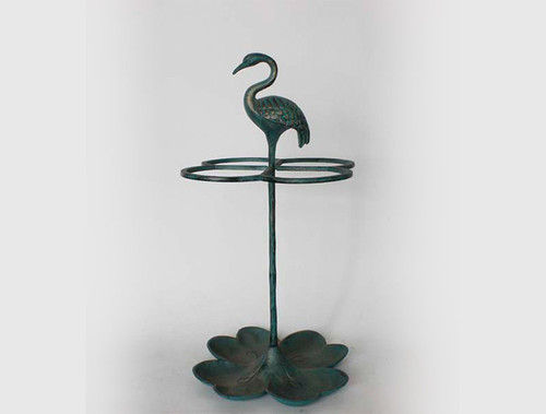 Cast Iron Lotus Leaf And Bird Umbrella Stand