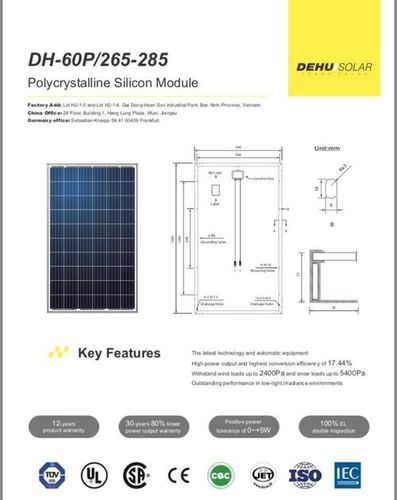 Solar Polycrystalline Silicon Module By Dehui Solar Power Co.Ltd.