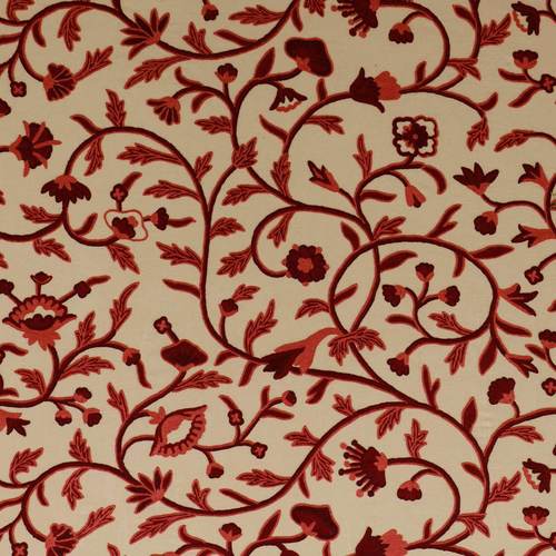 Multi-Color Kashmir Hand Embroidered Red Floral Vintage Crewel Fabric