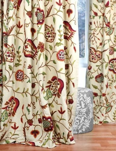 Wool Embroidered Kashmir Vintage Traditional Jacobean Crewel Curtain Panel