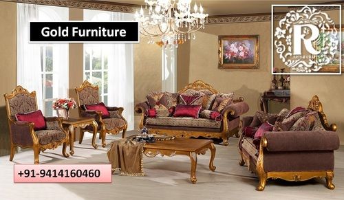 Rameshwaram Arts & Crafts Termite Proof Classic Gold Furniture Sofa Set