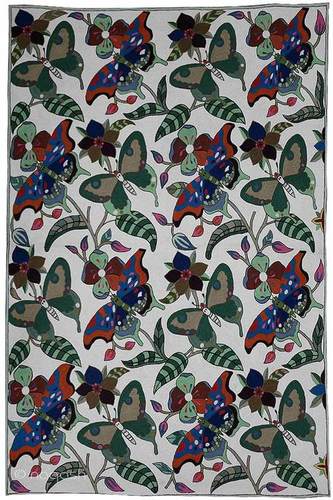 Kashmir Vintage Butterfly Hand Embroidered Chain Stitch Crewel Rug Naqash Age Group: Suitable For All Ages