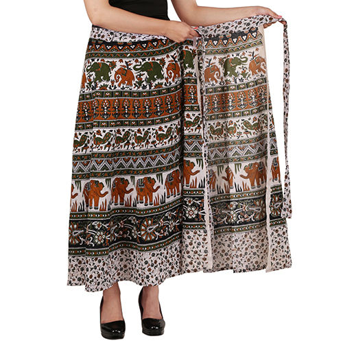 Printed Handloom Palace Multi Color Long Skirt Wrap Around Skirt