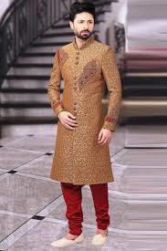 Chikoo Brocade Designer Mens Sherwani