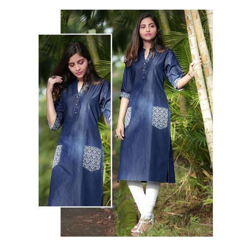 Custom Blue Color Plain Pattern Women Kurtis