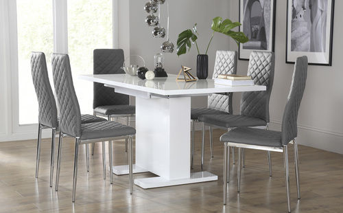 Osaka White High Gloss Green Dining Table Set