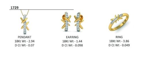18Kt. Diamond Pendant Earring and Ring Combo Set
