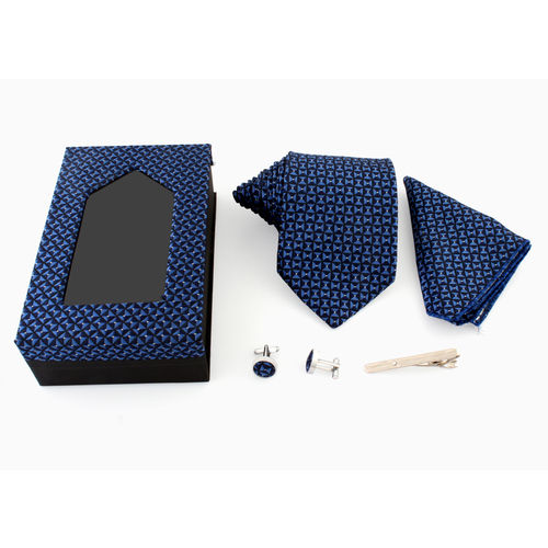 Dr. Dark Blue N White Dot Tie Combo Set