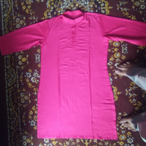 High Neck Normal Kurti - Rayon, Size L, Length 36 Inch | Magenta Color, Full Sleeves, Beaded Decoration, All-Season Comfort
