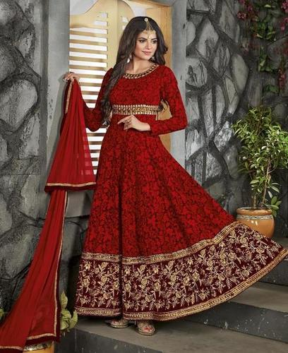 Custom Red Color Designer Salwar Kameez