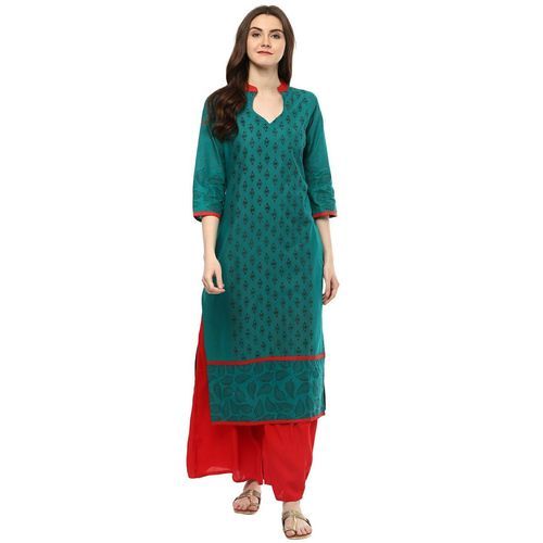 Green Cotton Printed Kurtis For Summer Seasons