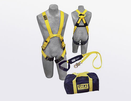 Fall Protection System - Universal HUV 5-Point Adjustable Harness, Vertical Lifeline Assembly with Shock Pack & 18" Lanyard, Includes Heavy Duty Temper Reusable Anchor