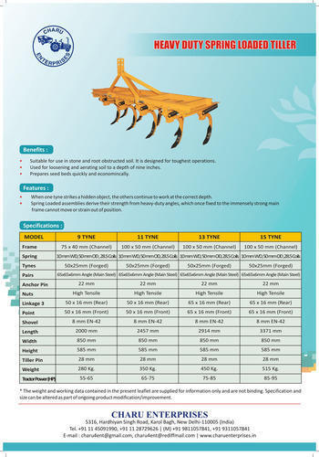 Heavy Duty Spring Loaded Tiller - Extended Frame Design for Optimal Tyne Spacing, Reinforced Pipe Supports for Enhanced Durability