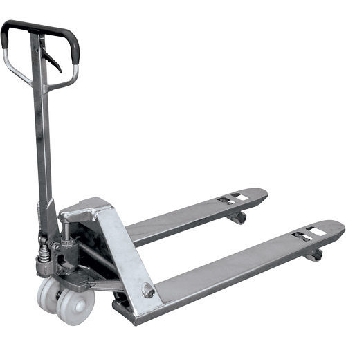 Stainless Steel Pallet Truck - 1500 mm Fork Length, Hand Lift Actuation with 200 mm Max Lifting Height and PU Wheels