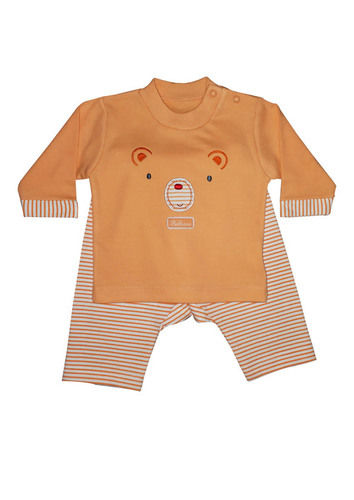 Orange Full Sleeve Stripe Trouser With Diaper Kids Night Suit