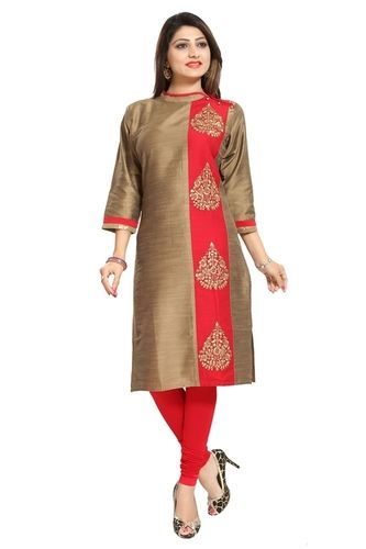 Fashonet Stylish Sheen Raw Silk Copper And Red Straight Fit Tunic For Women Bust Size: S(38)