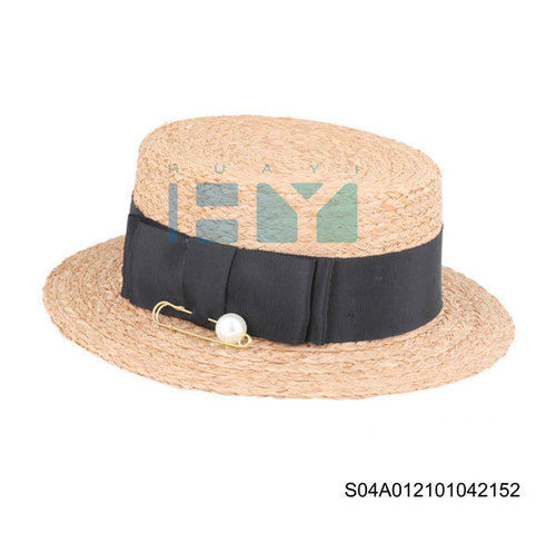 Grey Boater Shape Straw Hats