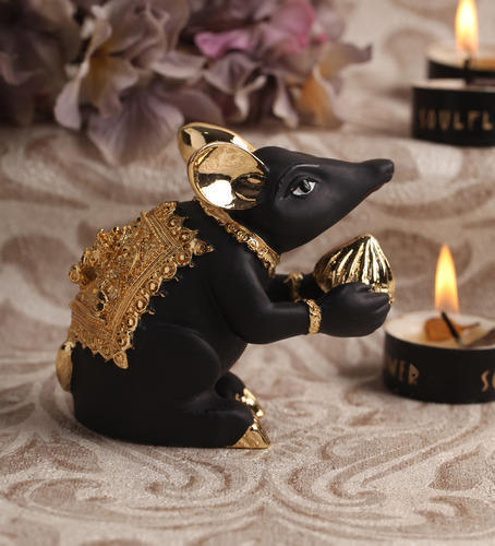 Black Gold Plated Medium Black Rat Holding Modak