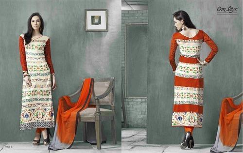 Orange And Cream Ladies Printed Cotton Suit