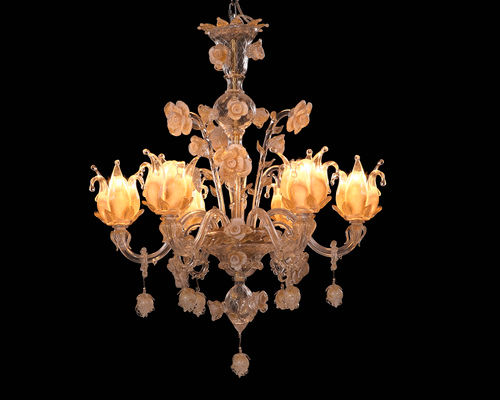 White And Silver Classic European Art Glass Tulip Chandelier (Yhd7020-6)