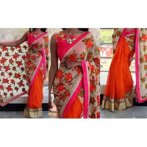 Red Flower Lace Border Saree