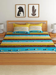 Multicolor Printed White Cotton Double Bed Sheet