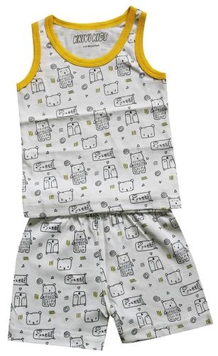 Printed Fabric Sleeve Less Top And Bottom Shorts Set For Babies
