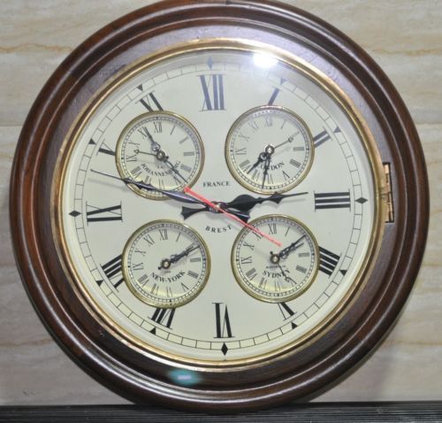 Brown And White Antique Wooden Wall Clock