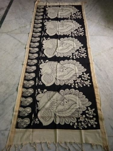 Chanderi Kalamkari Black And White Dupatta