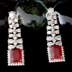 Diamond Rectangle Shaped Red Earrings