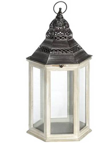 Hexa White And Black Wooden Lantern