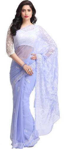 Lucknow Chikankari Designer Emboridered Saree with Blouse